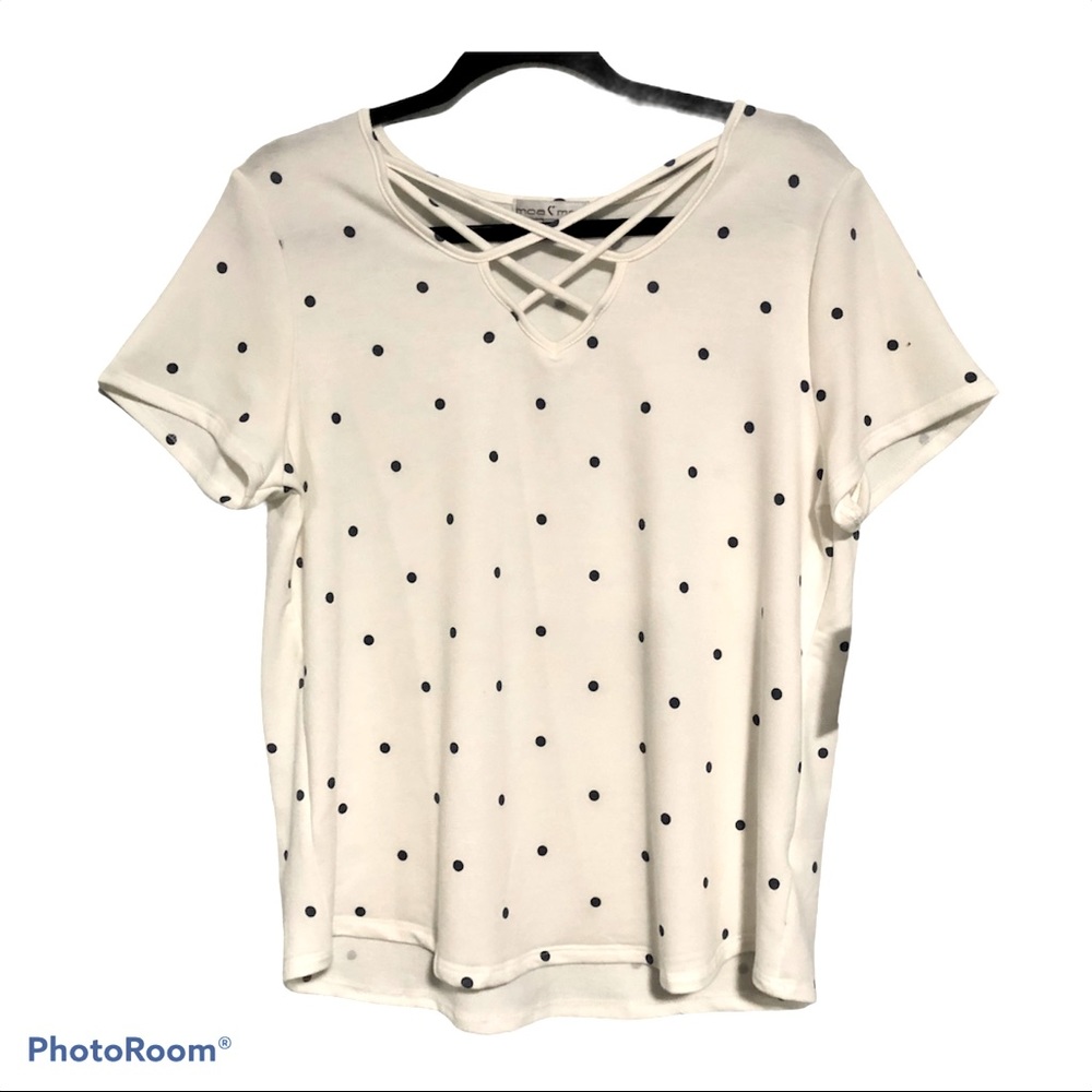 Moa Moa Dotted T Shirt White Navy Blue Womens XL